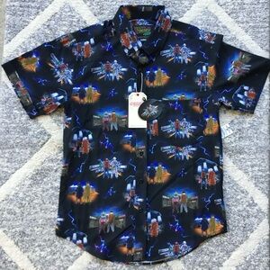 NWT RSVLTS Back to the Future Graphic Short Sleeve Button Shirt, Sz XS